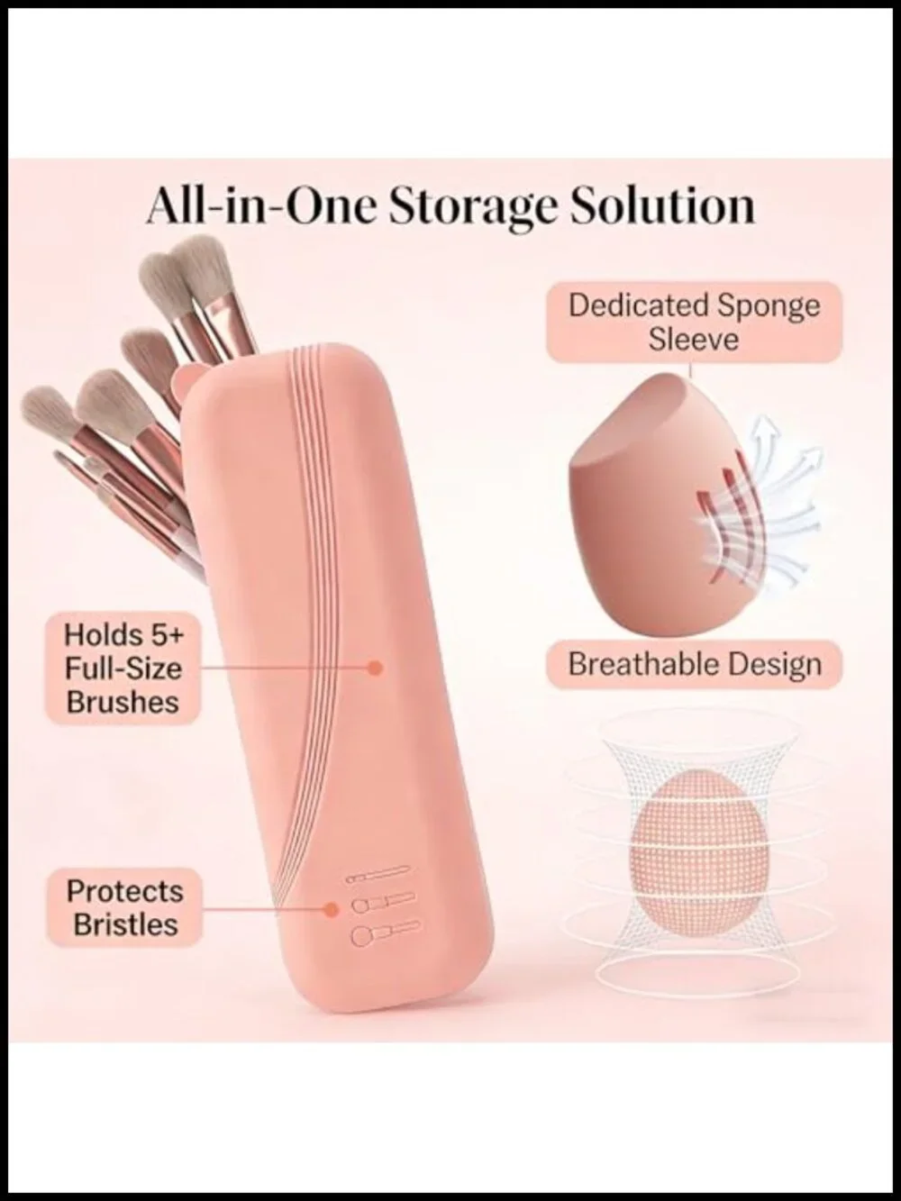 Silicone Makeup Brush Bag and Sponge Holder Set, Snap Closure Cosmetic Case for